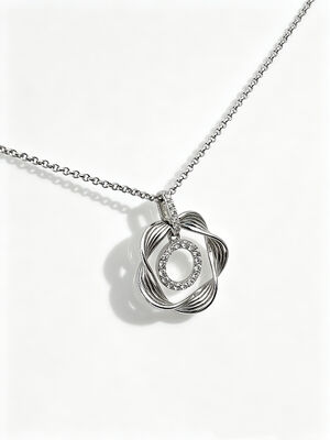 925 Silver CZ Pendant with White AAA CZ Stones in Flower Circle Dangle Featuring Rhodium Plated Mirror Polished Finish , Double Circles Pendants, A Set Collection