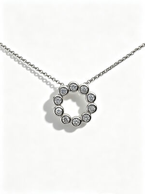 925 Silver Rhodium CZ Pendant with White AAA Solitaire Circle  Pendant CZ Stones in Round Circle Rhodium 0.1 Micron Plated Mirror Polished Finish , Circles Pendants, A Set Collection