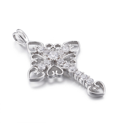 pendente de prata do pendente 3.0g Sterling Silver Cubic Zirconia Heart da cruz de 2.0mm CZ