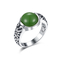 Cinzelado 925 escuros dados forma círculo de prata dos anéis 10x10mm de pedra preciosa - Jade Ring verde