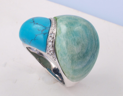 Anéis coloridos de pedra preciosa de turmalina para mulheres / Unisex 4-6g Joias de moda revestidas com ródio