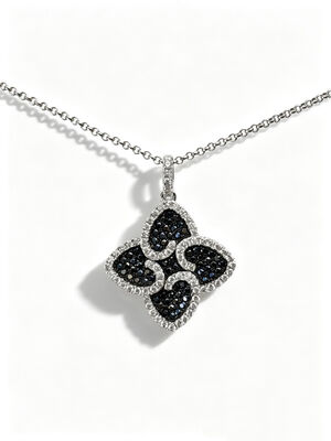 925 Sterling Silver Preto Branco Micro Pave Setting AAA CZ Dangle Pendant 4 Forma de Folha simbolizando prosperidade Longevidade e auspiciosidade para coleções de jóias elegantes, Lucky Jewelry Set
