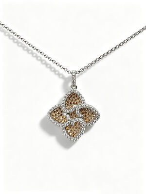 925 Sterling Silver Dark Champagne Branco Colorido CZ Setting AAA CZ Dangle Pendant 4 Forma de Folha simbolizando prosperidade Longevidade e auspiciosidade para coleções de jóias elegantes, Lucky Jewelry Set