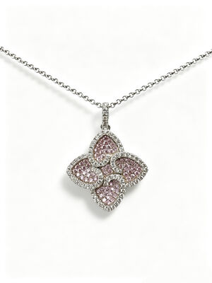 925 Sterling Silver Pêssego Rosa Branco Colorido CZ Configuração AAA CZ Dangle Pendant 4 Forma de Folha Simbolisando Prosperidade Longevidade e Auspiciosidade para Coleções de jóias elegantes, Lucky Jewelry Set