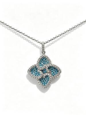 925 Sterling Silver Aquamarine Branco Colorido CZ Configuração AAA CZ Dangle Pendant 4 Forma de Folha Simbolismo de Prosperidade Longevidade e Auspiciosidade para Coleções de Joias Elegantes, Lucky Jewelry Set