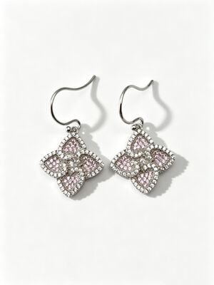 Hot Summer Silver Earrings Sterling CZ Pointy Lucky Four-Leaf Clover Colorido Pêssego Rosa+Branco CZ Adequado para Eventos Casual e Formal Dangle Earring Stud Back, Cute Sterling Silver Earrings