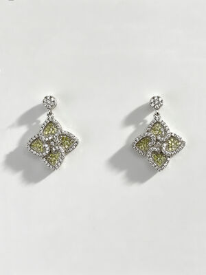 Hot Summer Silver Earrings Sterling CZ Pointy Lucky Four-Leaf Clover Colorido Apple Green + White CZ Adequado para eventos casuais e formais Dangle Earring Stud Back, Cute Sterling Silver Earrings