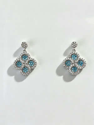 2026 Novo Verão Quente 925 Brilhantes CZ Prateados com Rhodium Revestido Hipoalergênico Design de Círculo de Flores Sorteadas com Aquamarinos e Pedras Brancas AAA CZ