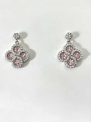 925 Prateado CZ brincos com Pêssego rosa e branco AAA CZ pedras em redondo Lucky Flower Circle Design Hipoalergênico Ródio revestido