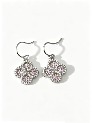 2026 Novo verão quente 925 prata CZ brincos gancho com pedras AAA CZ rosa pêssego e branco, brinco redondo de flor da sorte círculo joias banhadas a ródio para visual clássico, coleção de joias CZ rosa pêssego