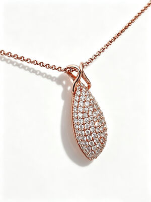 2027 Novo Pingente Gota, Pedras Micro Pavé Completas, Cravação de Prata Polida, Design Elegante de Argola Entrelaçada Corrente Rolo de Prata 925 CZ RG 1.5mm Alto Brilho Altura 29mm 5.65gram Ouro Rosé