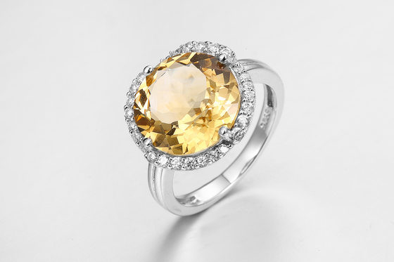 os anéis de prata de pedra preciosa 3.7g 925 com pedra citrina PVD chapearam