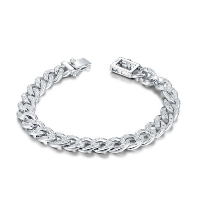 Os ganchos levantam o bracelete luxuoso de Cuban Link de 925 homens do bracelete de prata da CZ 18,01 gramas