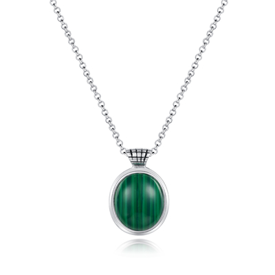925 Sterling Silver Malachite Pendant 13x15mm oval deram forma para mulheres