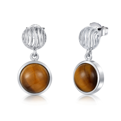 O ródio dado forma redondo de Tiger Eye Stone Stud Earrings chapeou a prata 925 para o presente