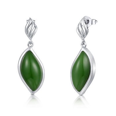 8.5x16mm 925 Sterling Silver Gemstone Earrings Marquise escuro - Jade Earrings verde