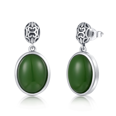 Jade verde oval de dezembro Birthstone 925 Sterling Silver Gemstone Earrings 10x13mm