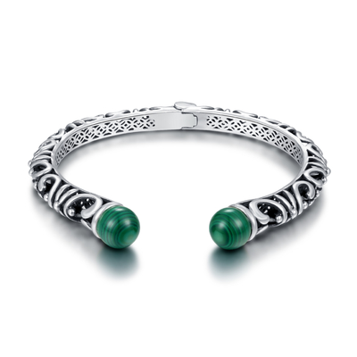 925 personalizados Sterling Silver Bangles Malachite Bezel que ajusta-se para senhoras