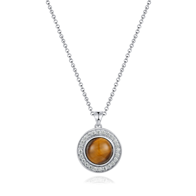 Do pendente de prata de pedra preciosa das mulheres 925 chapeamento redondo Tiger Eye Stone Pendant do ródio