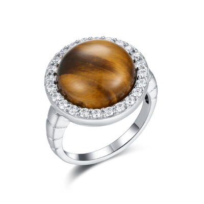 Os anéis de prata de pedra preciosa do casamento 925 dão forma circularmente a anéis do olho dos tigres do acoplamento
