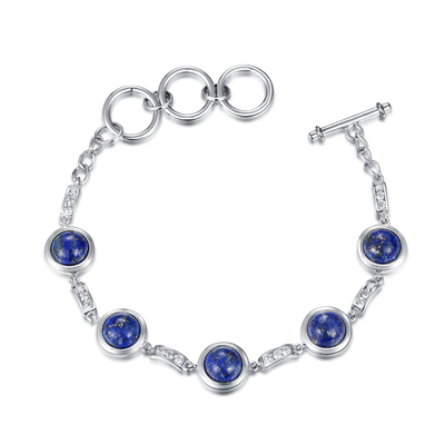 Birthstones 925 Sterling Silver Bracelet   Bracelete redondo do lápis-lazúli