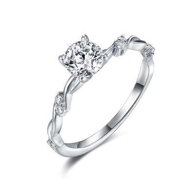 o anel de noivado AAA do grupo da moldura do círculo de 5.5mm Moissanite classifica 925 Sterling Silver